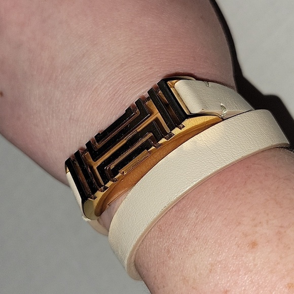 Tory Burch Gold Tan Leather Wrap Around Fitbit Bracelet/ Bangle - Picture 8 of 10